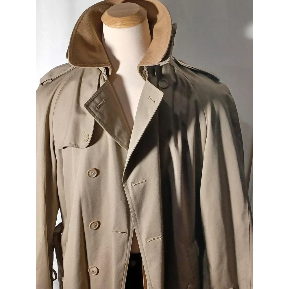 J.G. Hook Trench Coat Mens 40L Beige Belted Wool‎ Liner Rain Long Classic
